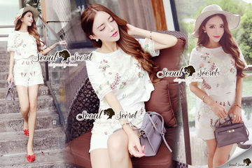Lady Ribbon Online ขายส่งเสื้อผ้าออนไลน์ Seoul Secret SS17280716 Seoul Secret Say's .... Pastel Flora Stick Curvly Tail Sweet Set