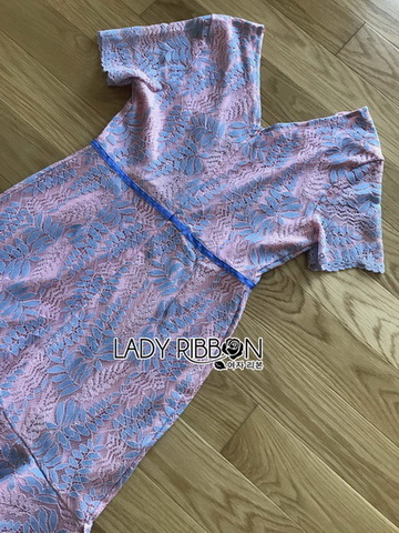 ชุดเดรสผ้าลูกไม้สีชมพูฟ้าพาสเทล