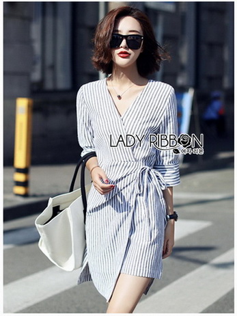 Chic Lady Ribbon Striped Cotton Kimono Dress
