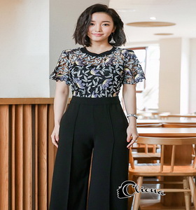 จั้มสูทขายาวชุดลูกไม้ทอ