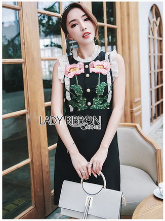Black Dress Lady Ribbon เดรสผ้าเครปสีดำ