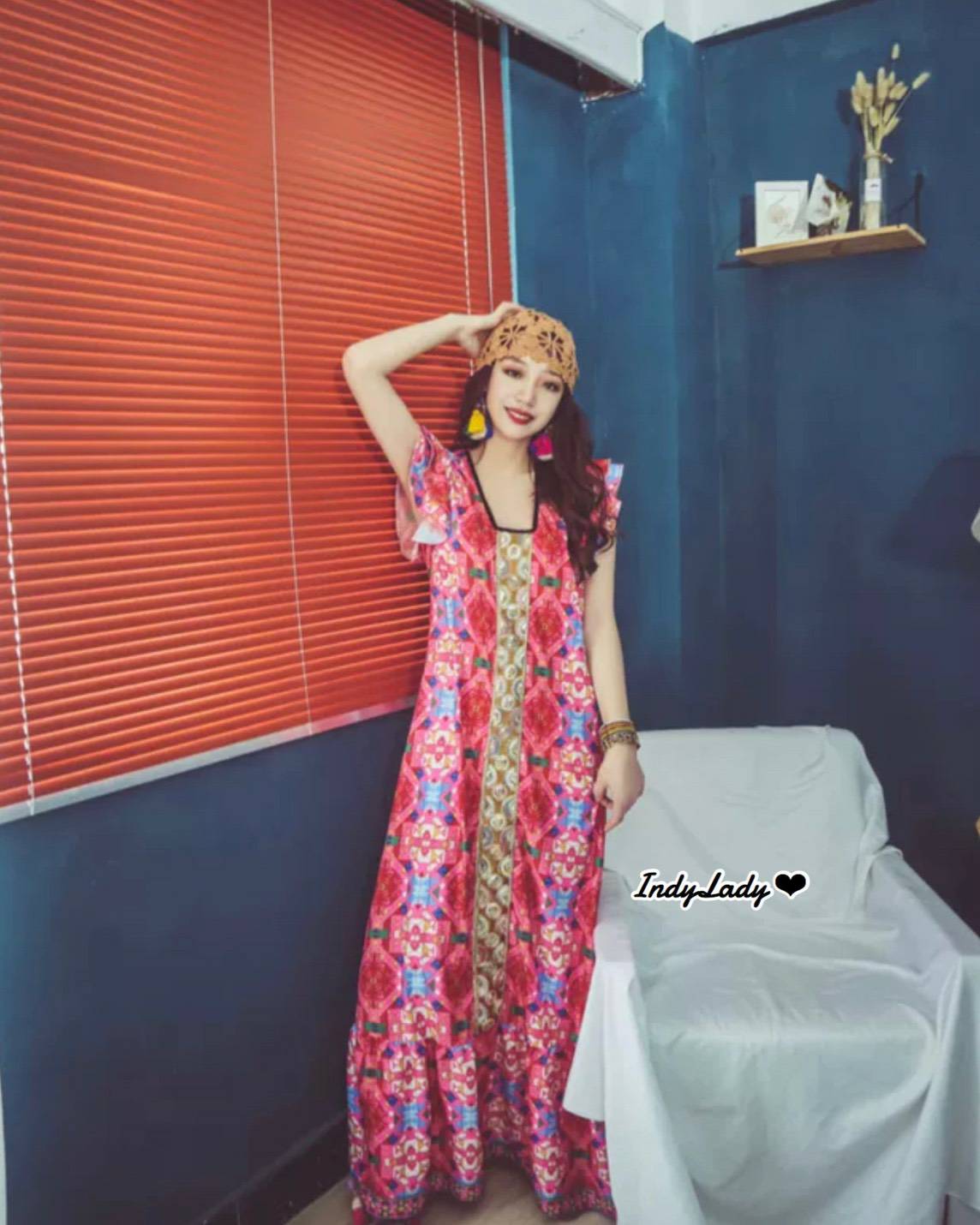 เดรสยาว สไตล์ Bohemian แขนระบาย