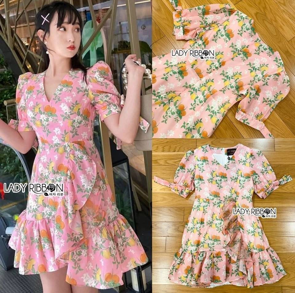 เดรสตัวสั้นผ้า cotton ผสม silk สีชมพู