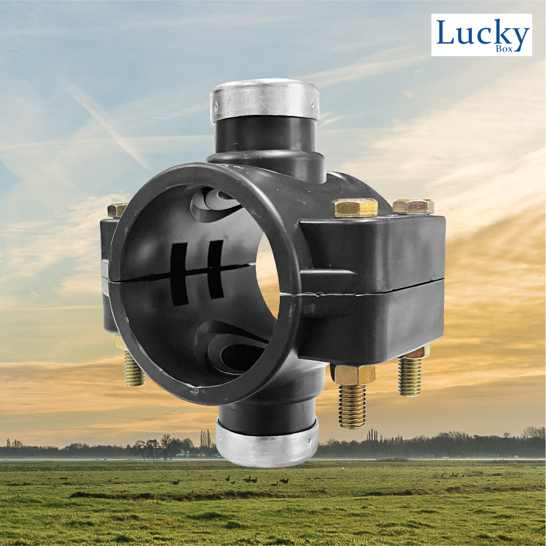 แคลมป์รัดแยก Saddle Clamp แคลมป์รัดท่อ HDPE ขนาด 63 mm ลด 1/2” (4 หุน ) ออก 2 ด้าน