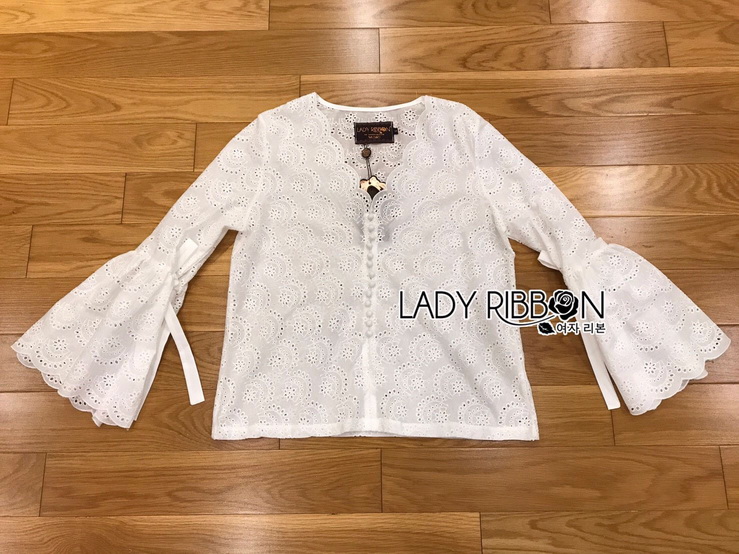 เสื้อผ้าคอตตอนฉลุลายตกแต่งริบบิ้น