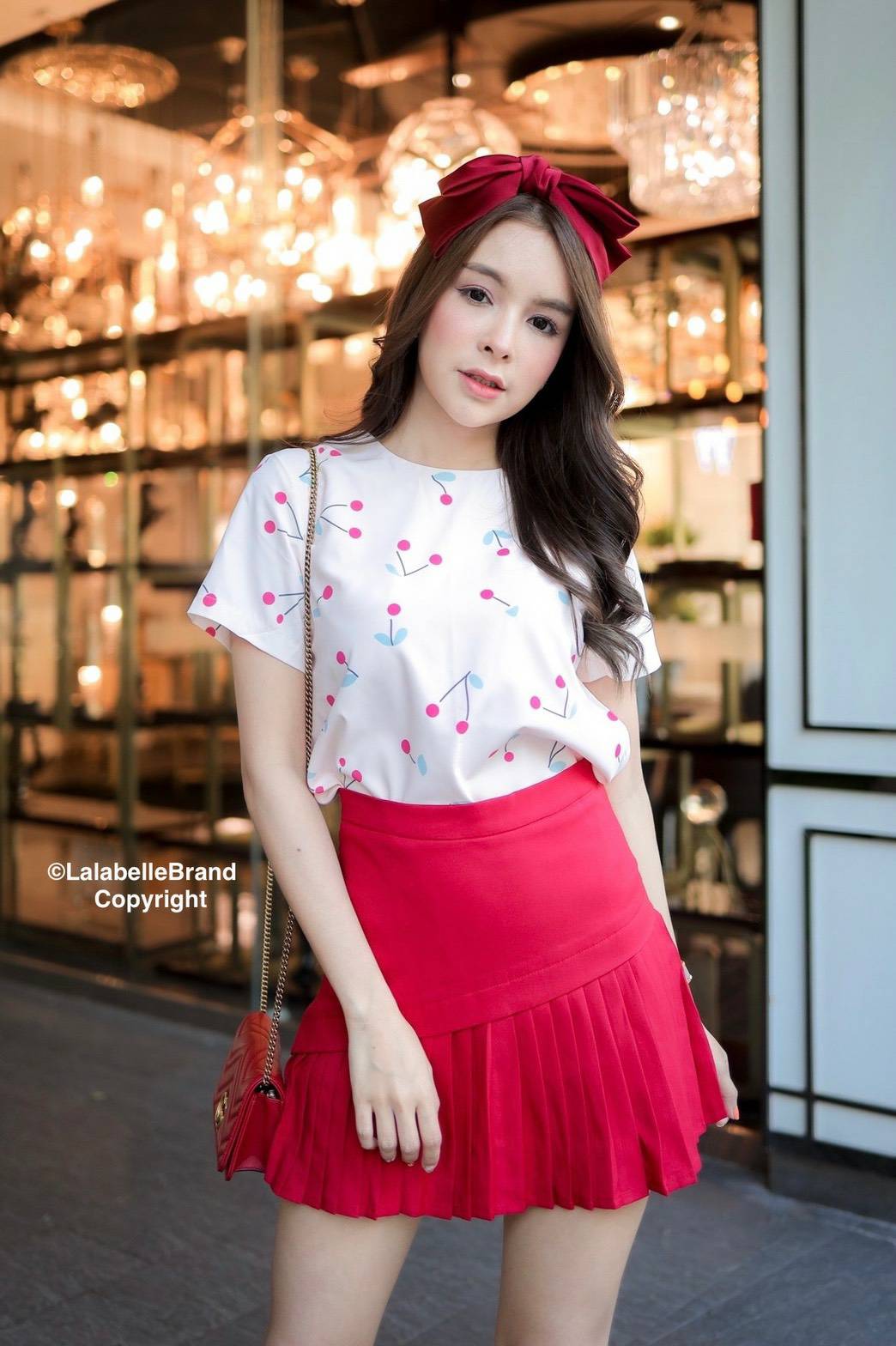 เสื้อคอกลมแขนสั้นลายเชอร์รี่