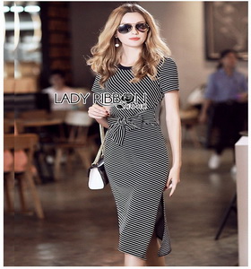 Striped Lady Ribbon Dress ขายเดรสผ้ายืด