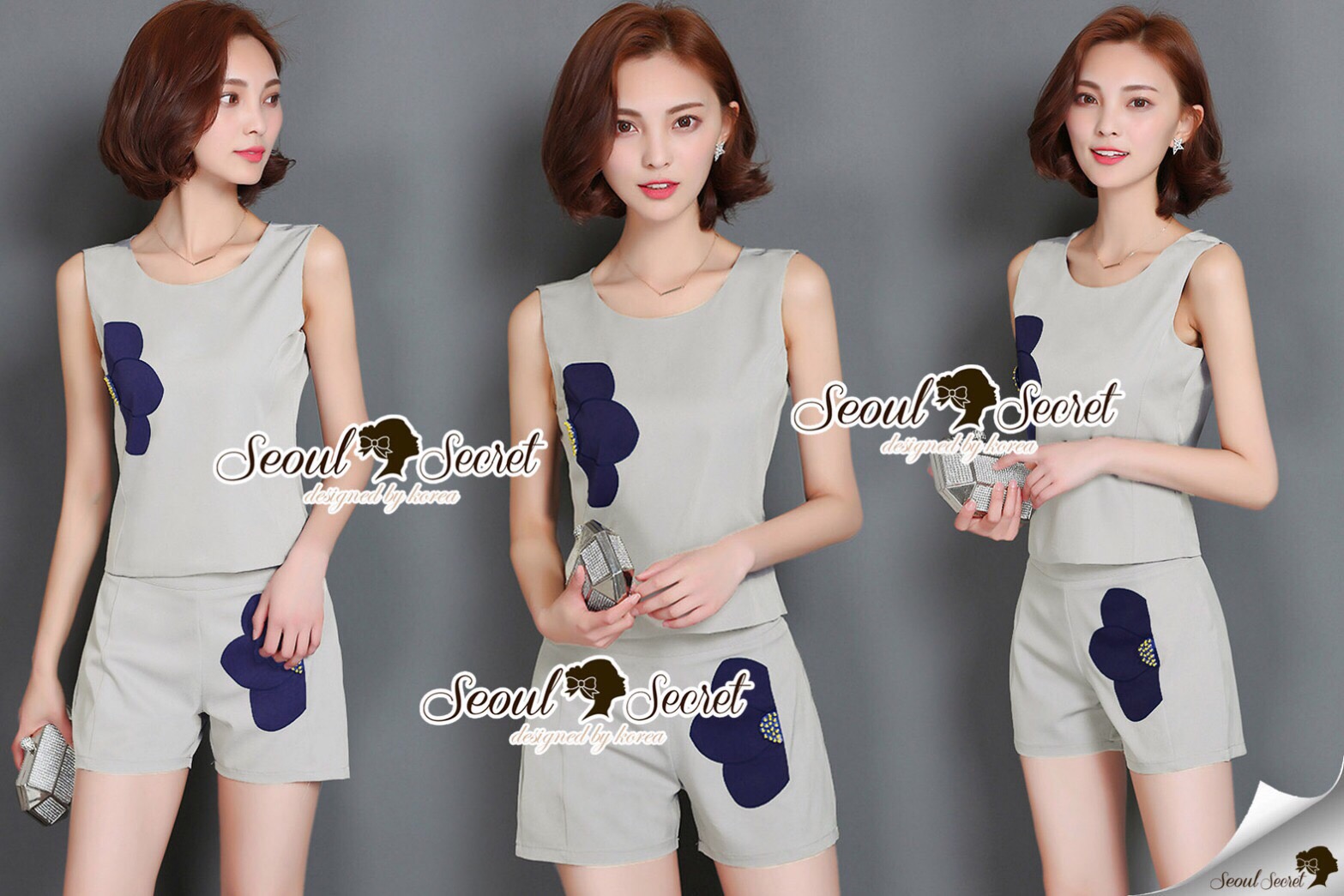 Lady Ribbon Online SS15020616 Seoul Secret Say's... Saphire Bloom Gray Murky Set