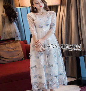 Lady Ribbon Embroidered Tulle Maxi Dress