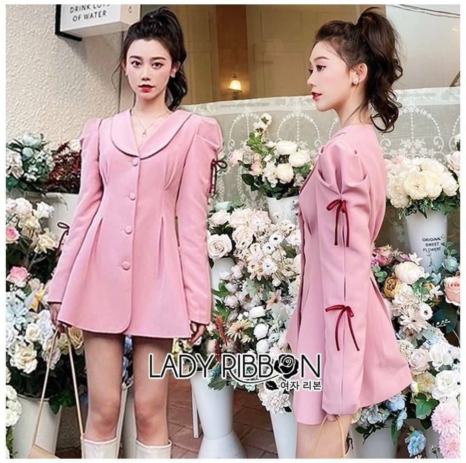 เดรสผ้าคอตตอนสีชมพู คอวีแต่งปก