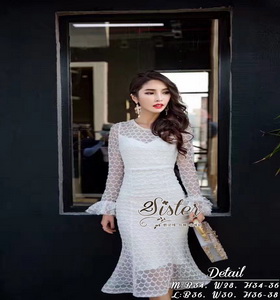 เดรสสีขาวลุคเรียบหรู เนื้อผ้าorganza