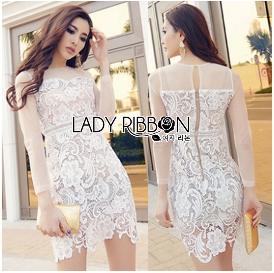 ladyribbon Lady Ribbon เสื้อผ้าพร้อมส่ง เสื้อผ้า Lady Ribbon พร้อมส่ง เลดี้ริบบอน Lady Ribbon's Made 🎀 Lady Sandra Sexy Elegant Nude Lace Cocktail Dress