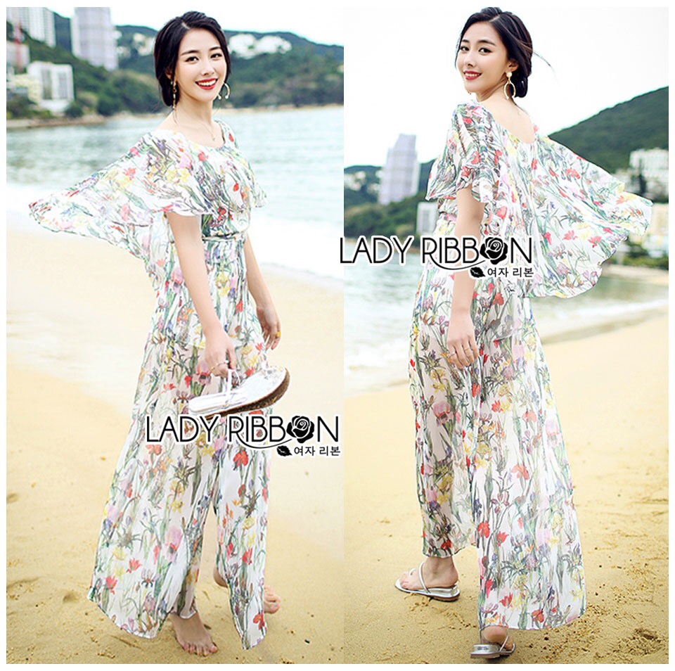 เสื้อผ้า Lady Ribbon's Made Lady Gilda Summery Natural Printed Polyester Maxi Shirt Dress ขายเสื้อเชิ้ตเดรสยาวผ้าโพลีเอสเตอร