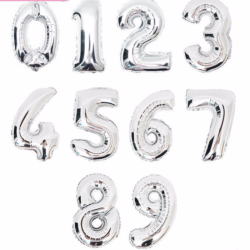 ลูกโป่งตัวเลขอารบิก ขนาด 40 นิ้ว สีเงิน Number Foil Balloon Silver Color
