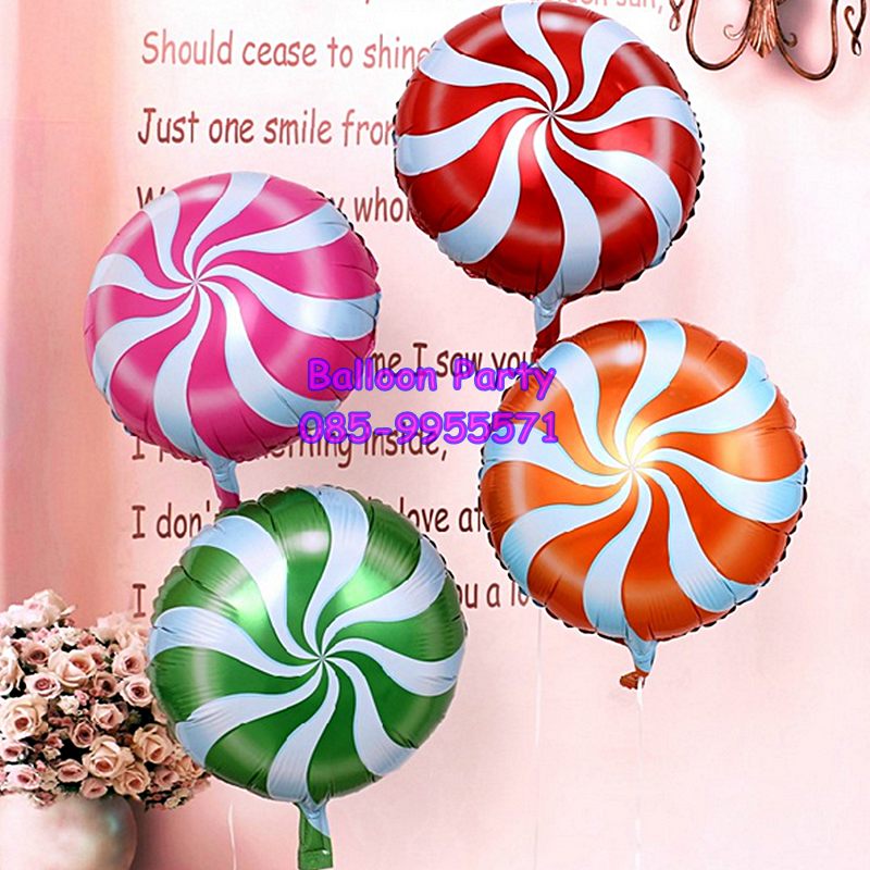 ลูกโป่งอมยิ้ม แคนดี้ ลูกกวาด สีส้ม Round Shape Candy Foil Balloon