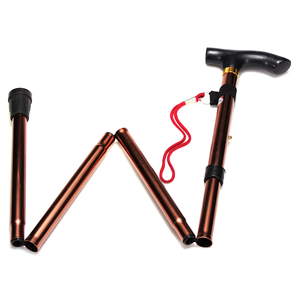 Folding Handle Cane Adjustable Retractable Aluminum Stick ไม้เท้าพับเก็บได้แล้วกางออกอัตโนมัต ทำจากอลูมิเนียม สีน้ำตาล