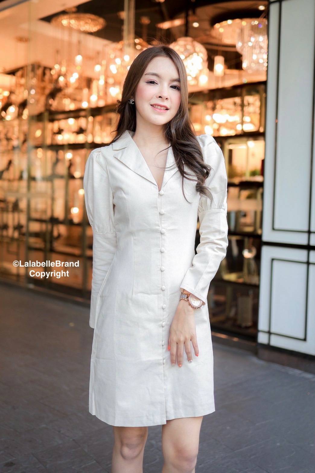 เดรสสูทคอปกกระดุมหน้าแขนยาว
