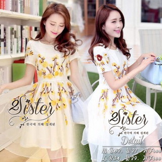 2Sister Made, White Lovely Beauty Dress With Flora Beauty Knitt เดรสลุคสวยหรู เนื้อผ้าorganzaเกรดดี