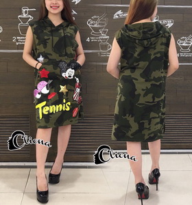 ดเดรสเกาหลีแขนกุดลายทหาร เสื้อผ้าปักเลื่อมรูป