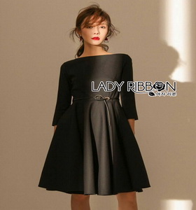 Black Crepe Dress Lady Ribbon เดรสผ้าเครปสีดำ