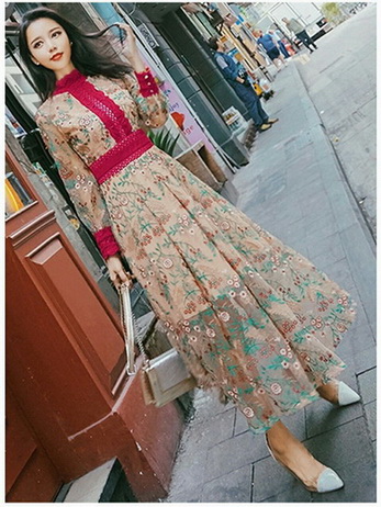 Lady Fancy Colourful Lace Maxi Dress