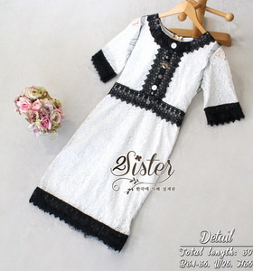 Korea Dress แฟชั่นเดรสลูกไม้ผ้าโทนสีขาว-ดำ งานเกาหลีสไตล์