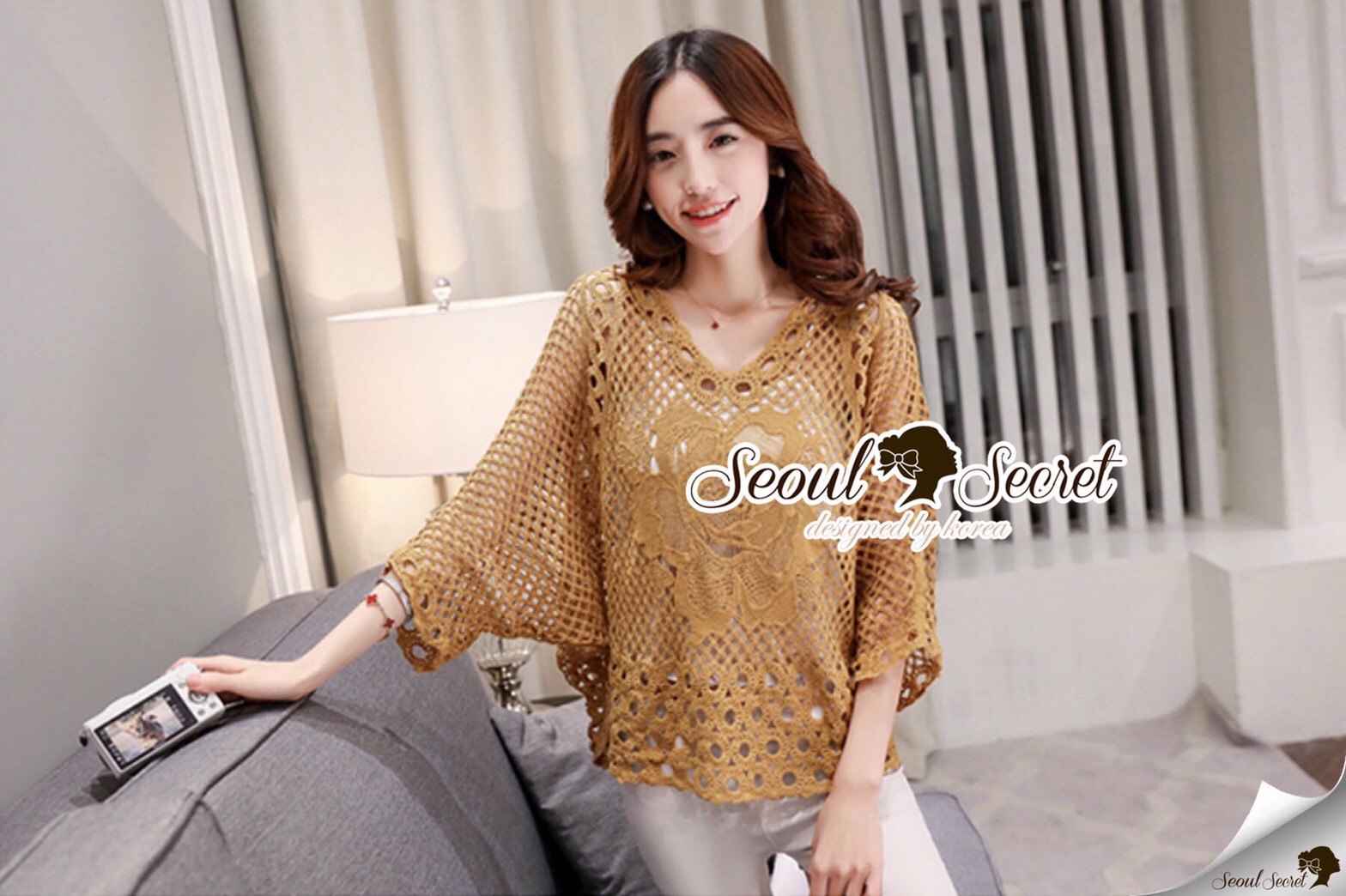 Lady Ribbon Online เสื้อผ้าออนไลน์ ขายส่ง SS01200616 Seoul Secret Say's .... Rosy Knitty Wooling Blou