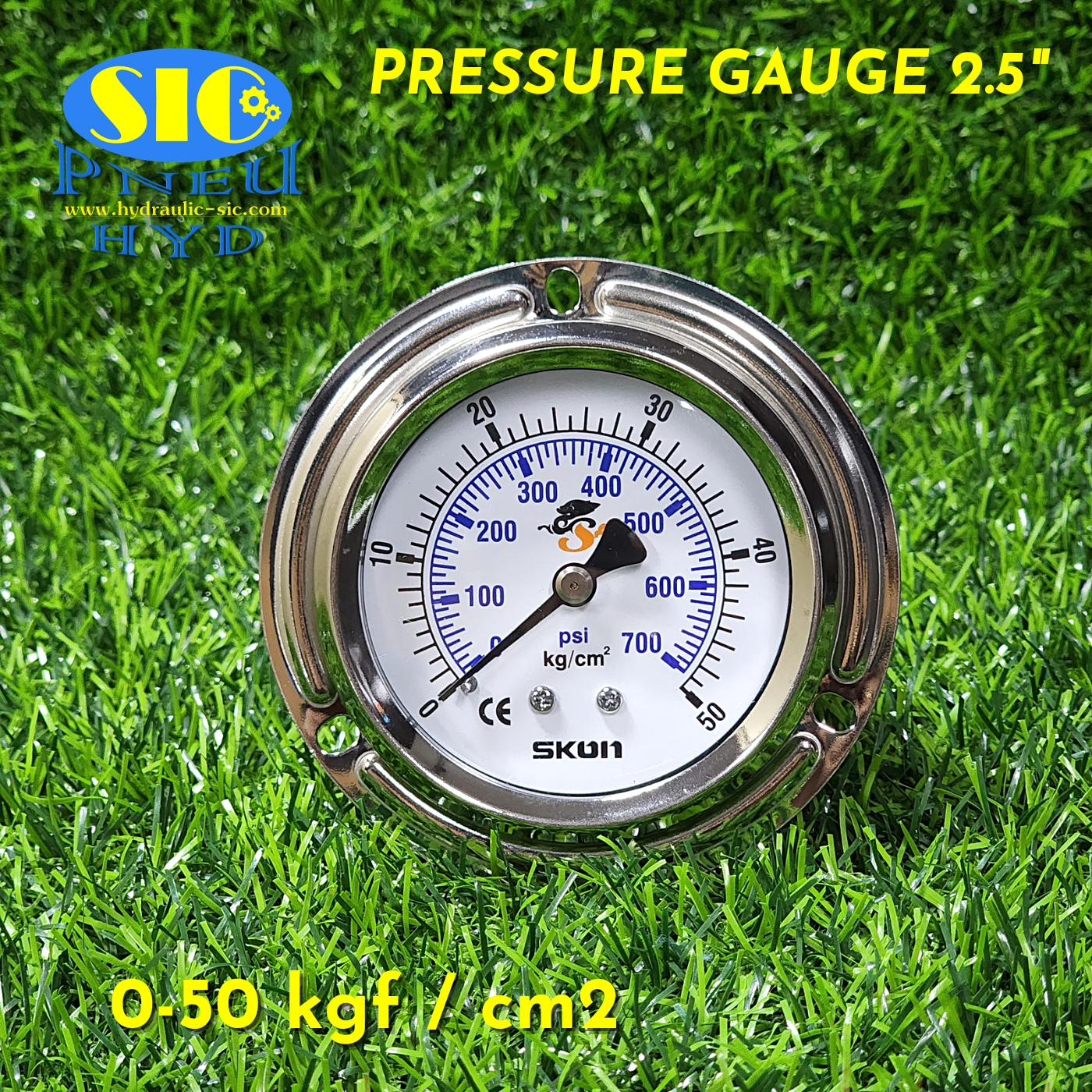 326-21-222** Pressure Gauge kgf-cm2/Psi เกจวัดแรงดัน หน้าปัด 2-1/2" เกลียวออกหลัง (SKON)