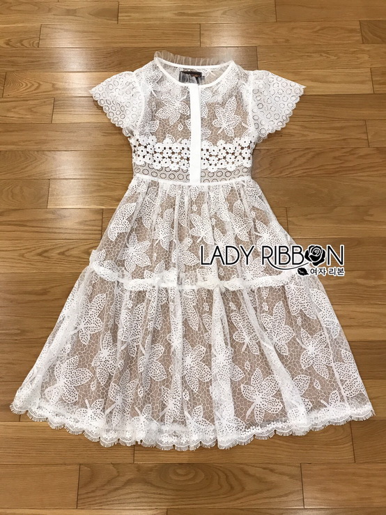 เดรสผ้าลูกไม้ทอลายใบเมเปิ้ล