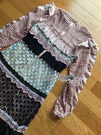 Lady Luna Ruffle Mixed Lace Long Dress