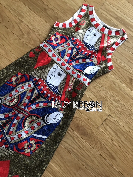 เดรสแขนกุดพิพม์ลาย Queen of Heart