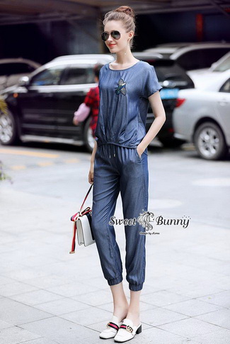 ชุดวอล์มเซ็ทเสื้อกางเกงยีนส์ผ้ายีนส์