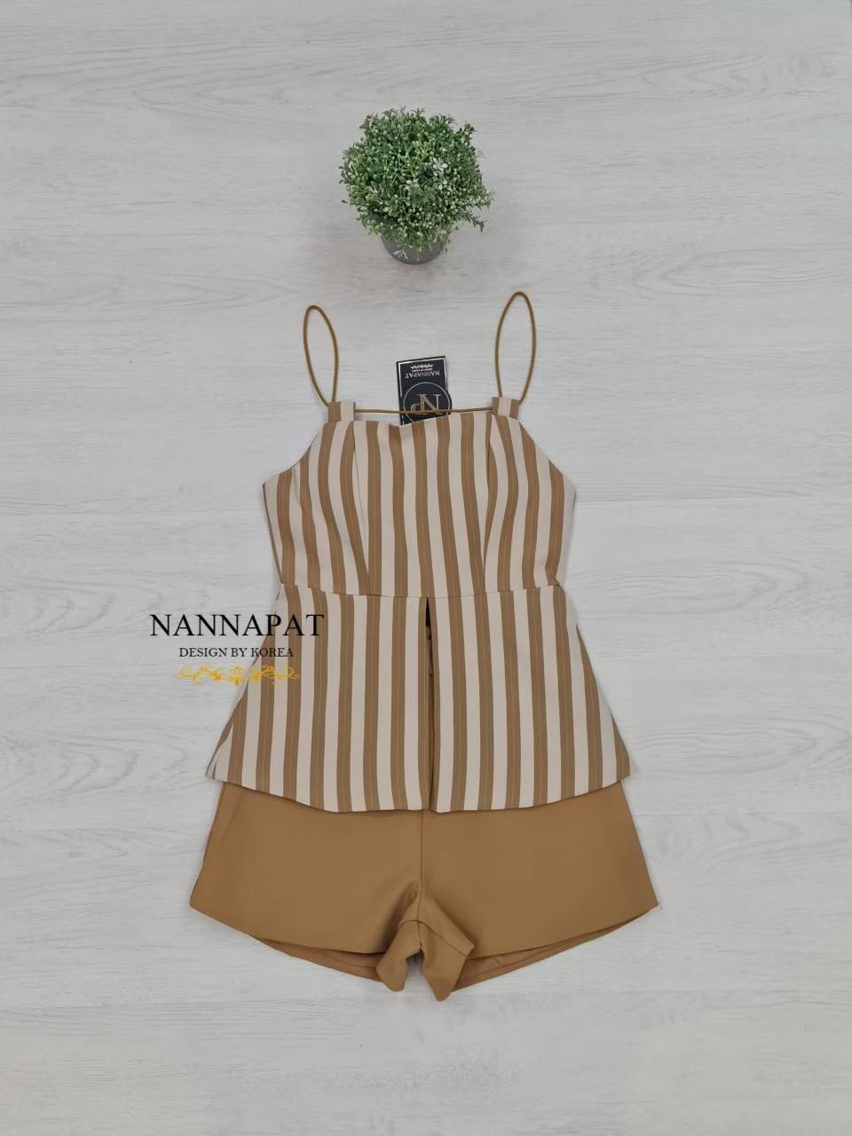 เสื้อสายเดี่ยวซิปหลัง ผ้าทอลาย