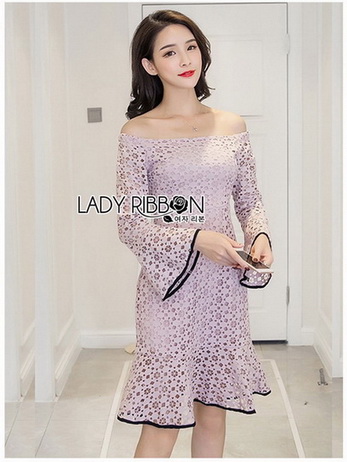 เดรสเปิดไหล่ผ้าลูกไม้