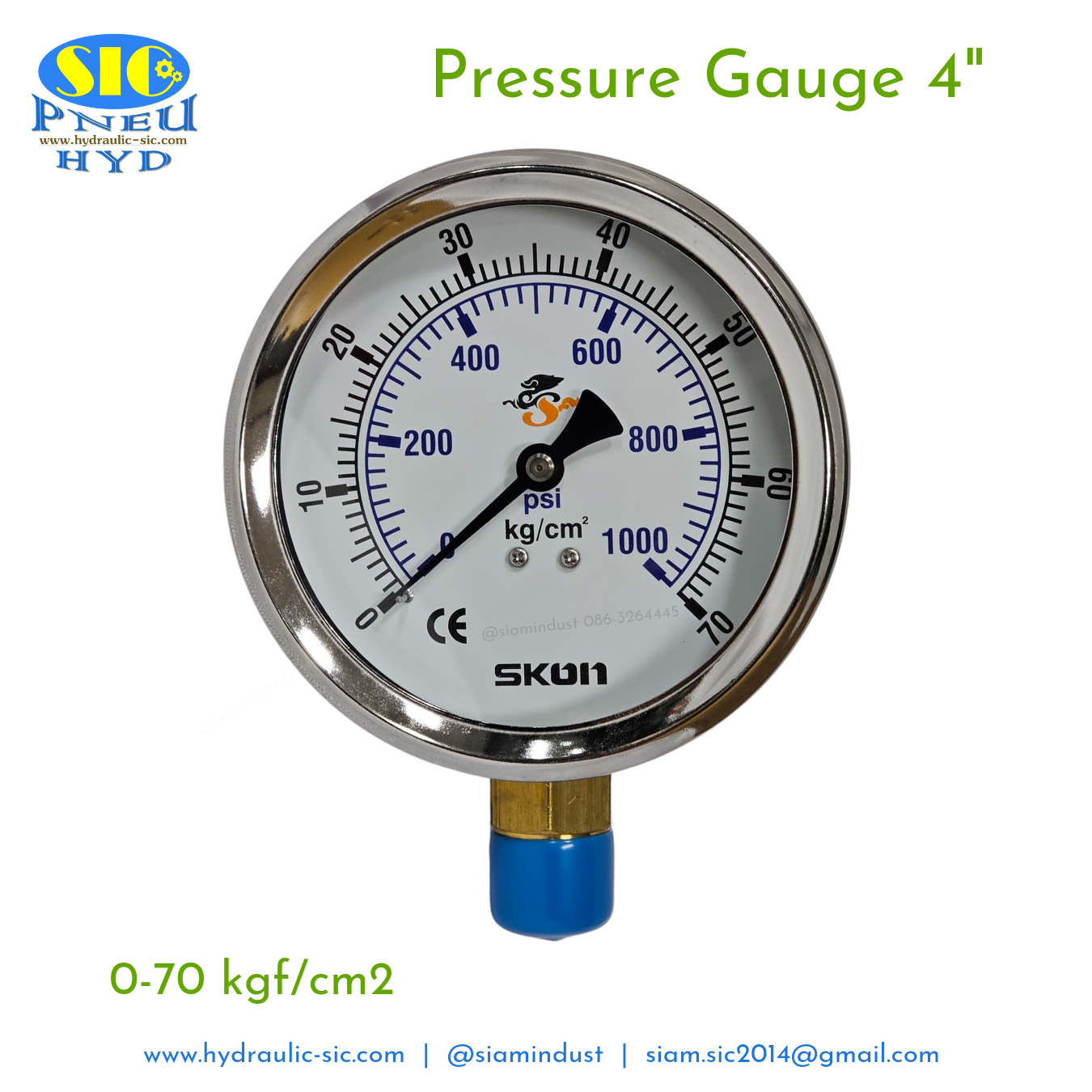 Pressure Gauge เกจวัดแรงดัน (421-21-*** : หน้าปัด 4" เกลียวออกข้าง) (SKON)