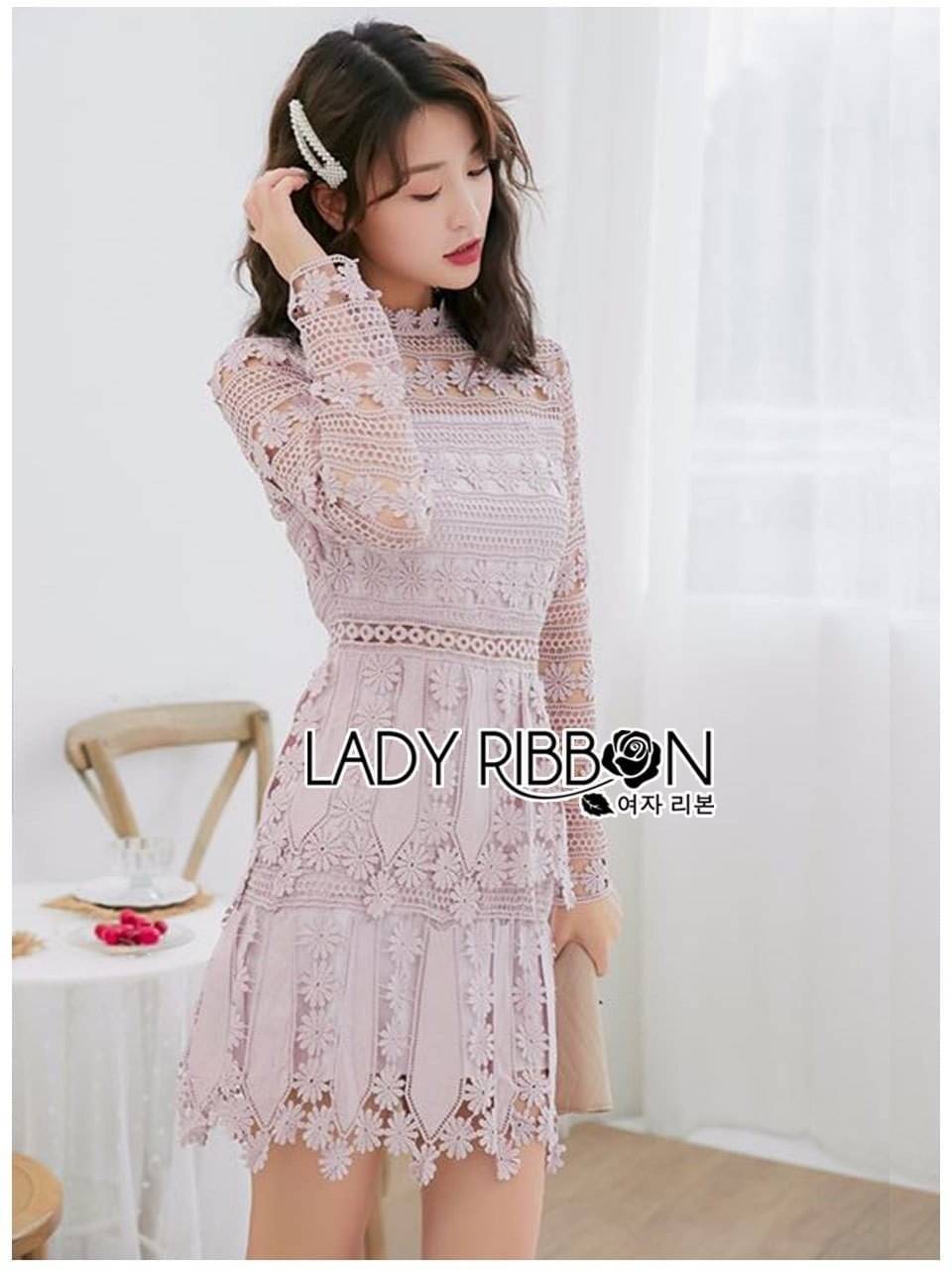 เดรสผ้าลูกไม้ทอลายดอก