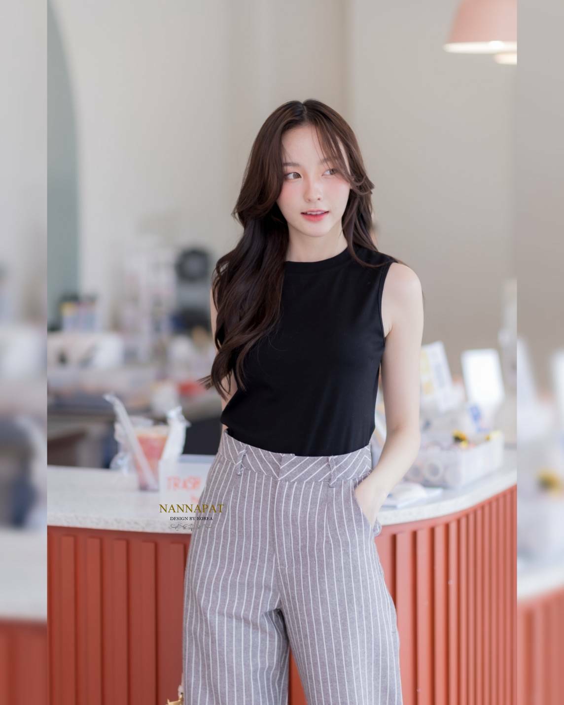 เสื้อยืดผ้าหนานุ่มกางเกงลาย