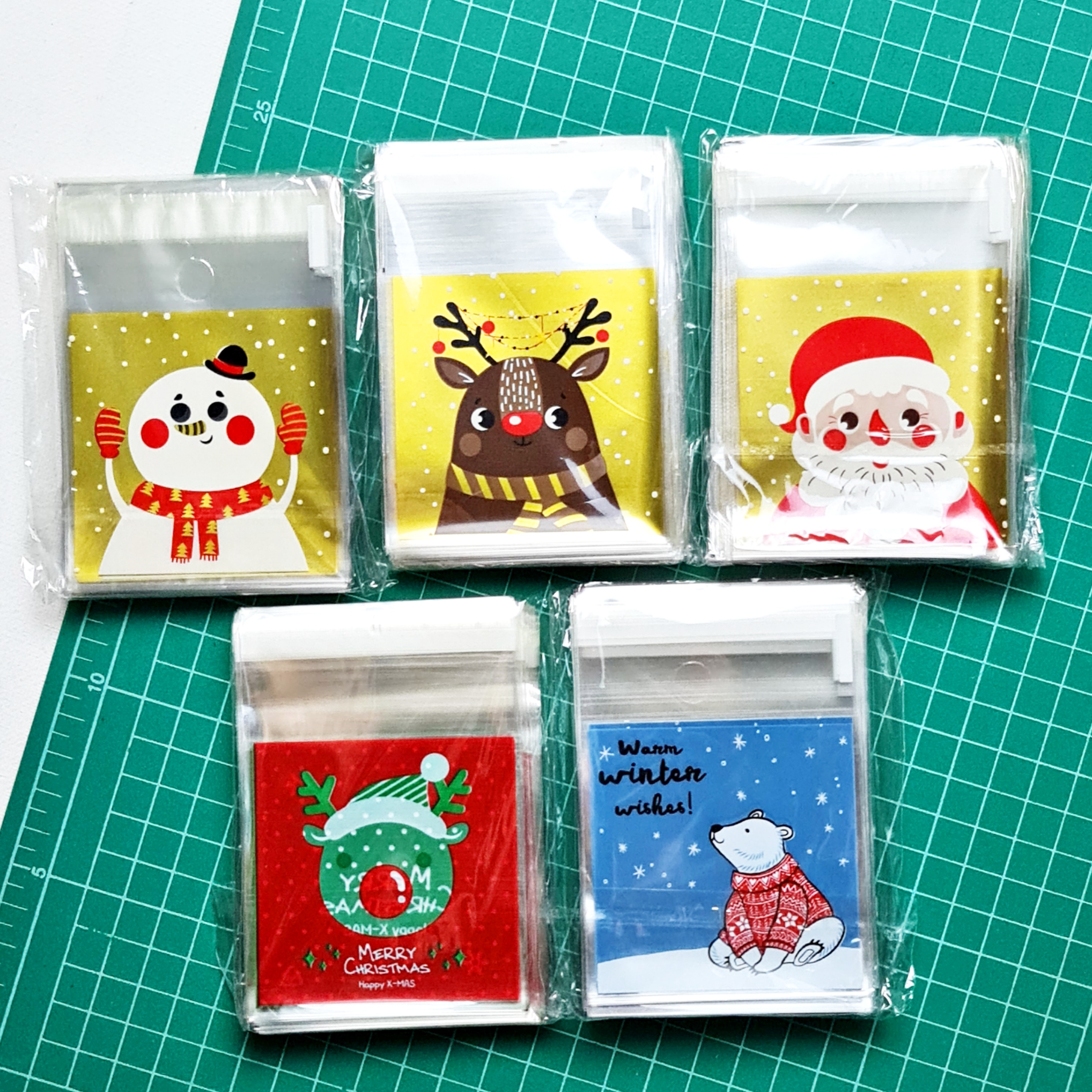 ชุด3 ถุงฝากาว 7*7+3cm. ~100ใบ/แพ็ค/1ลาย พลาสติกพิมพ์ลาย คุ๊กกี้ บราวนี่ เบเกอรี่ j12