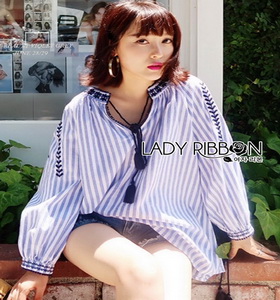 ZARA Blue Striped Lady Ribbon with Tassel