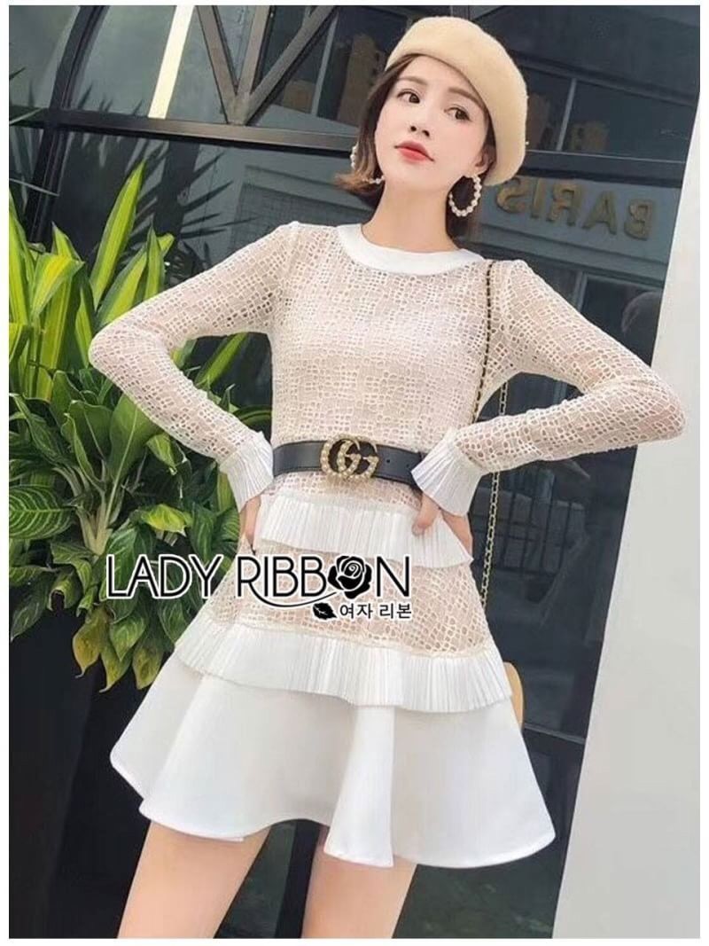 White Lace Dress เดรสผ้าลูกไม้สีครีมตกแต่งผ้าเครปสีขาว