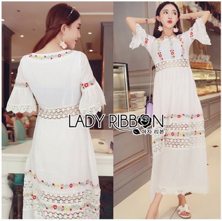 Lady Ribbon Online ขายส่งเสื้อผ้าออนไลน์เลดี้ริบบอน LR22010816 🎀 Lady Ribbon's Made 🎀 Lady Abigail Hippie Holiday Floral Embroidered Lace and Cotton Maxi Dress