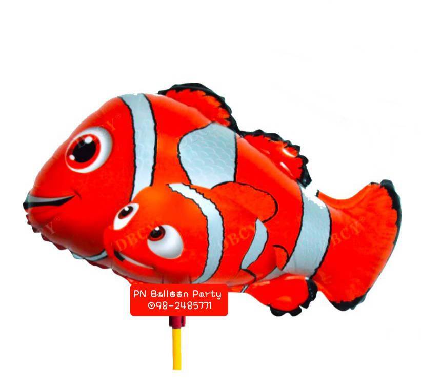 ลูกโป่งก้านรูปปลานีโม่ สีส้ม ไซต์ 12 นิ้ว Nemo Fish Balloon