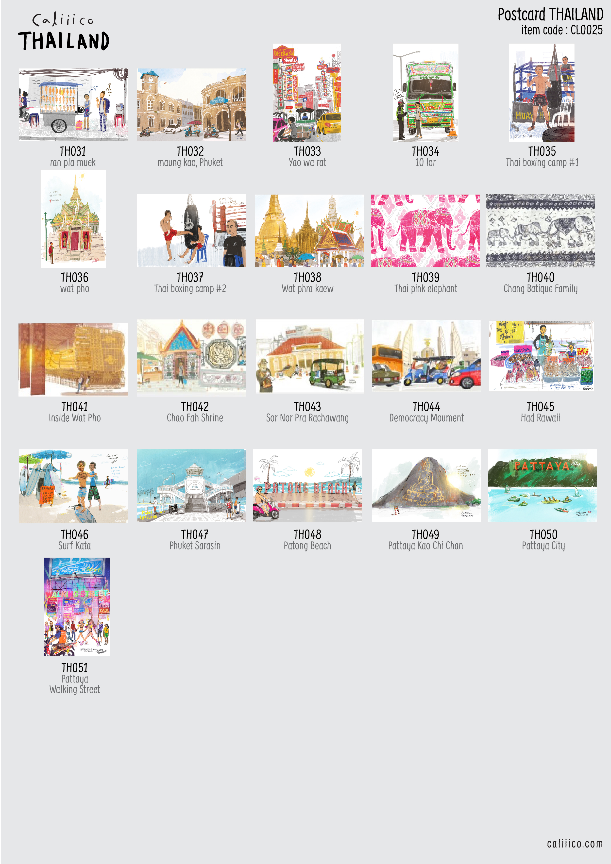 โปสการ์ด ลายประเทศไทย Caliiico THAILAND Postcard
