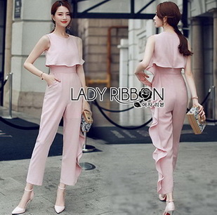 Lady Heidi Minimal Chic Ruffle Baby Pink Jumpsuit