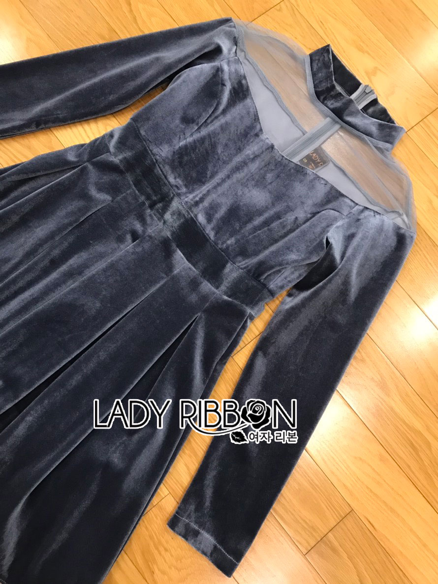 Mini Dress เดรสผ้ากำมะหยี่สีเทาเข้ม