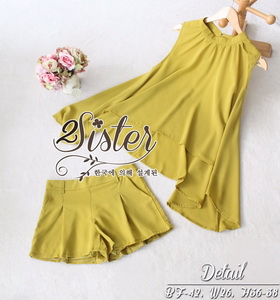 ผ้าแฟชั่นเกาหลีเซ็ตเสื้อ+กางเกงขาสั้นใส่เข้าชุดกัน เนื้อผ้าpolyester