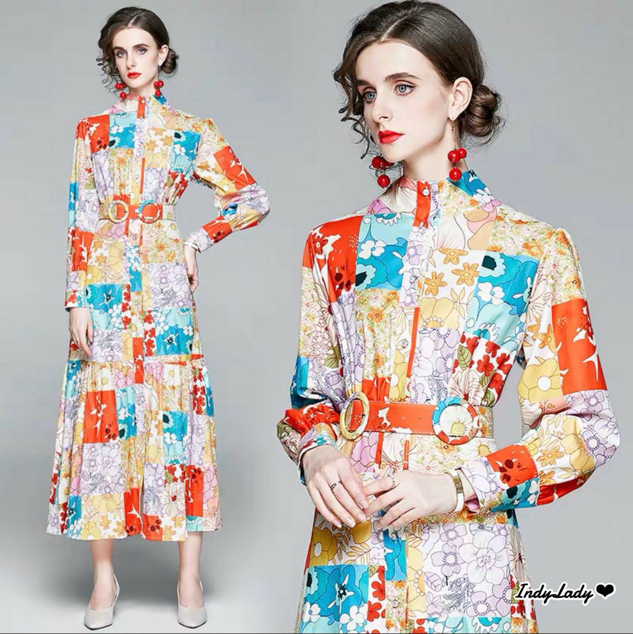 Maxi Dress กระดุมหน้า แขนยาว