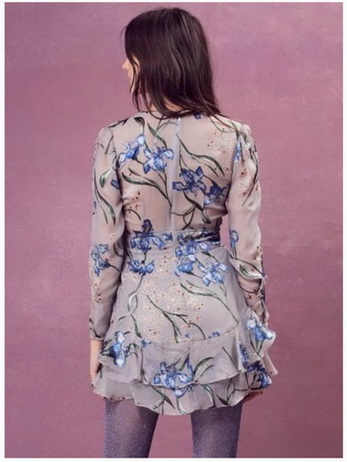 Chiffon Dress เดรสผ้าชีฟองพิมพ์ลายดอกไม้สีน้ำเงิน