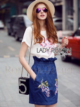 Lady Lizzy Casual Holiday Flower Denim Skirt Set