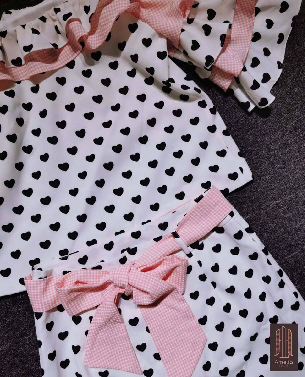 เสื้อช่วงเเขนผ้า3ชั้น ลายหัวใจ